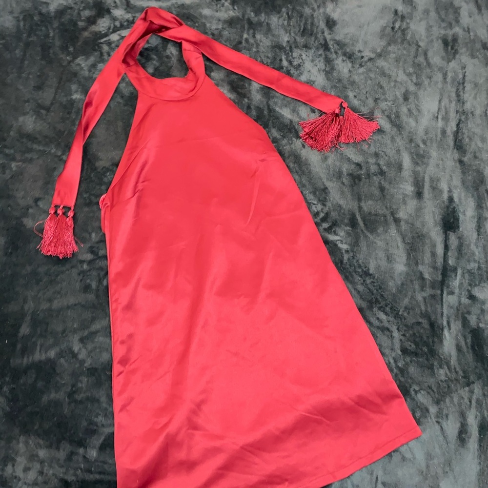 Maroon/Dark Red Silk Halter Dress